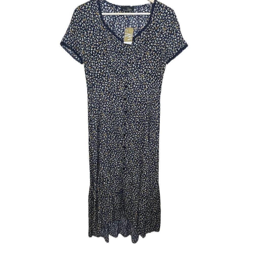 suzanne betro navy floral maxi ruffle dress